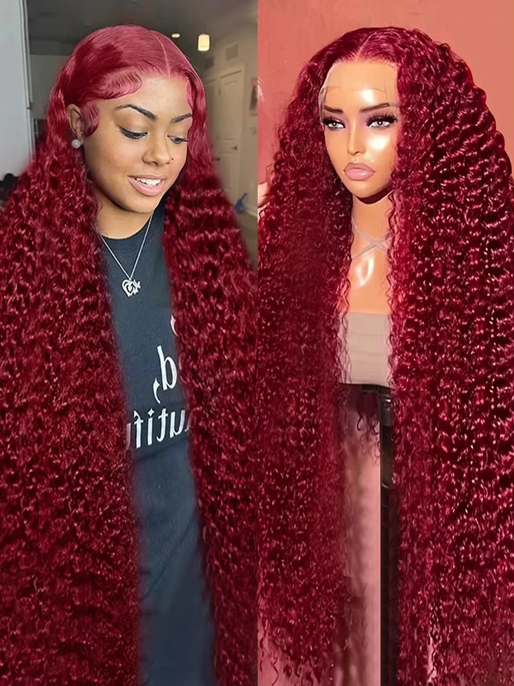 

250 Density Brazilian 99J Burgundy Deep Wave 13x6 Lace Frontal Wigs Human Hair Red Colored Curly 13x4 Lace Front Wig For Women