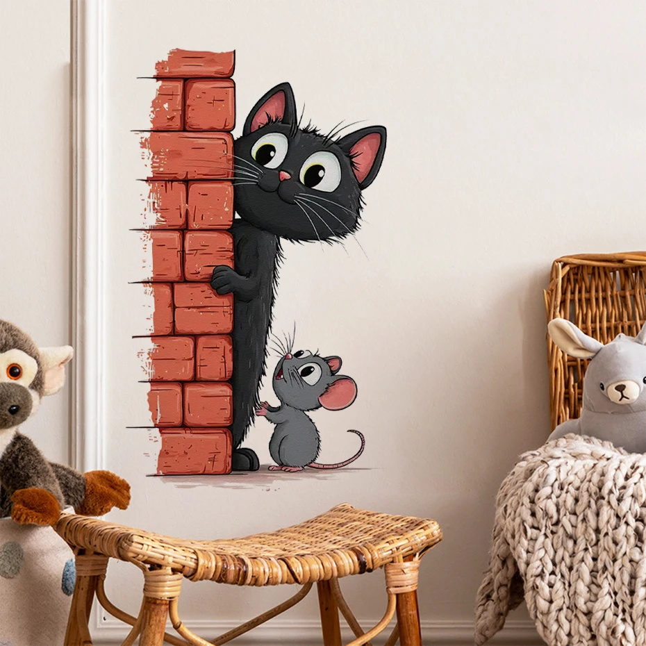 

Cartoon Funny Cat Mouse friendly Wall Sticker Nursery Children Room Wall Art Decal Kids Room Vinyl Bedroom Living Home Decor