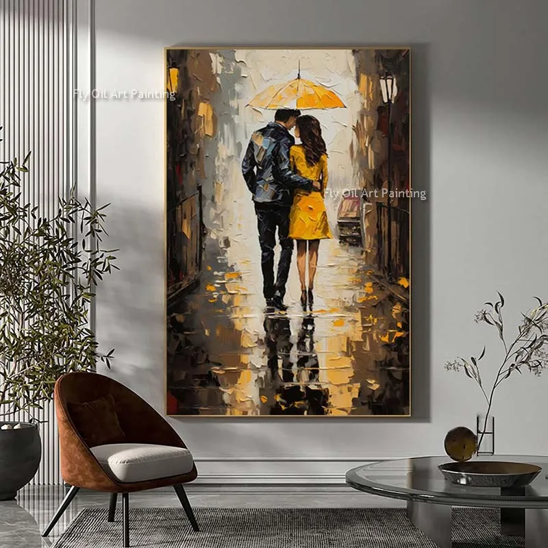 Couple Oil Painting Original Acrylic Art Date Artwork Handmade Umbrella Artwork Love Canvas Art Umbrella Art Romantic Wall Art