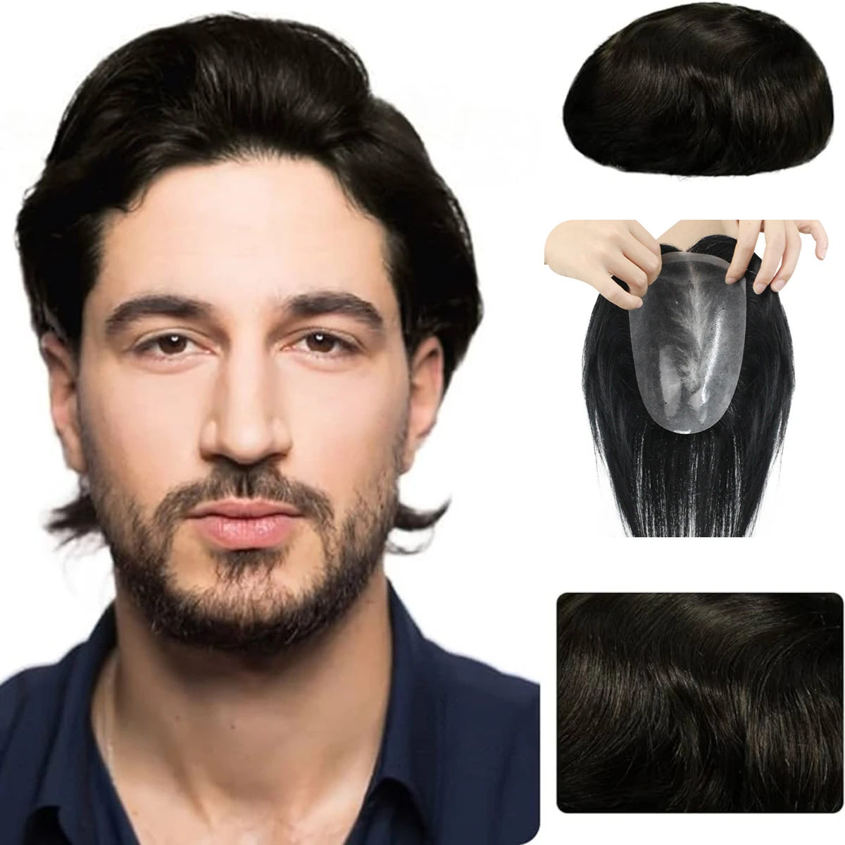 

Men Toupee Topper Thin Skin Base Male Hair Prosthesis 100% Human Hair Replacement Real Hair Wigs Biological Scalp Hairpiece