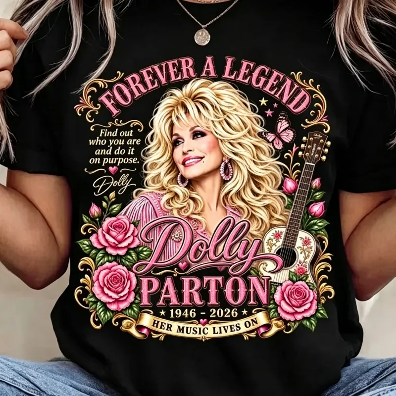 Vintage Dolly Parton T-Shirt Forever A Legend Country Music Graphic Tee Unisex Western Cowgirl 100% Cotton Short Sleeve T-Shirt