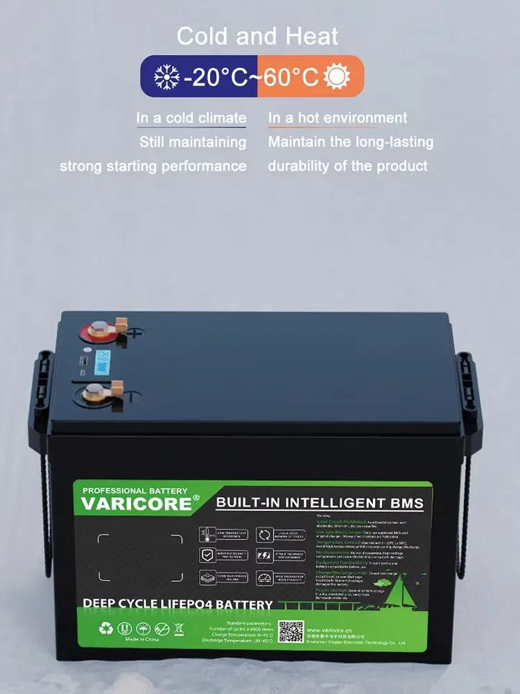 Varicore 24V 100Ah LiFePO4 Batterij met ingebouwde 100A BMS voor Camper/Busjes/Camping/Vissen/Off-grid/Boot/Zonnesysteem - afbeelding 2