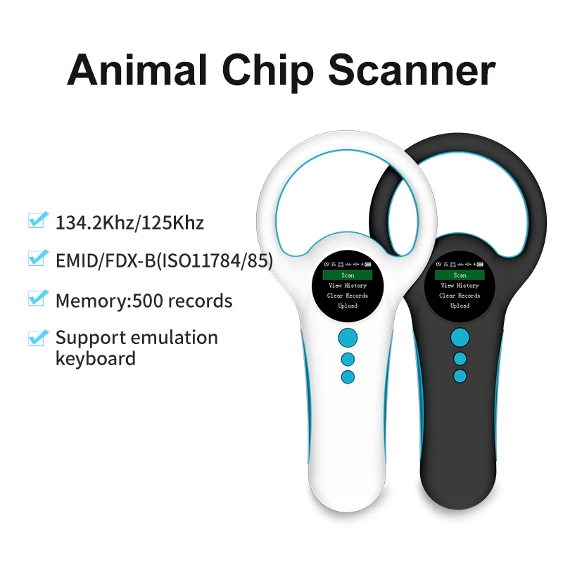 Pet Microchip Reader 134.2Khz 125Khz Animal Chip Scanner 500 Records Memory Animal Tag Reader