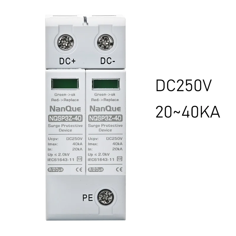 DC SPD Surge Protector 250V 500V 1000V Voltage 2P Lightning Protection 20KA 40KA High Current