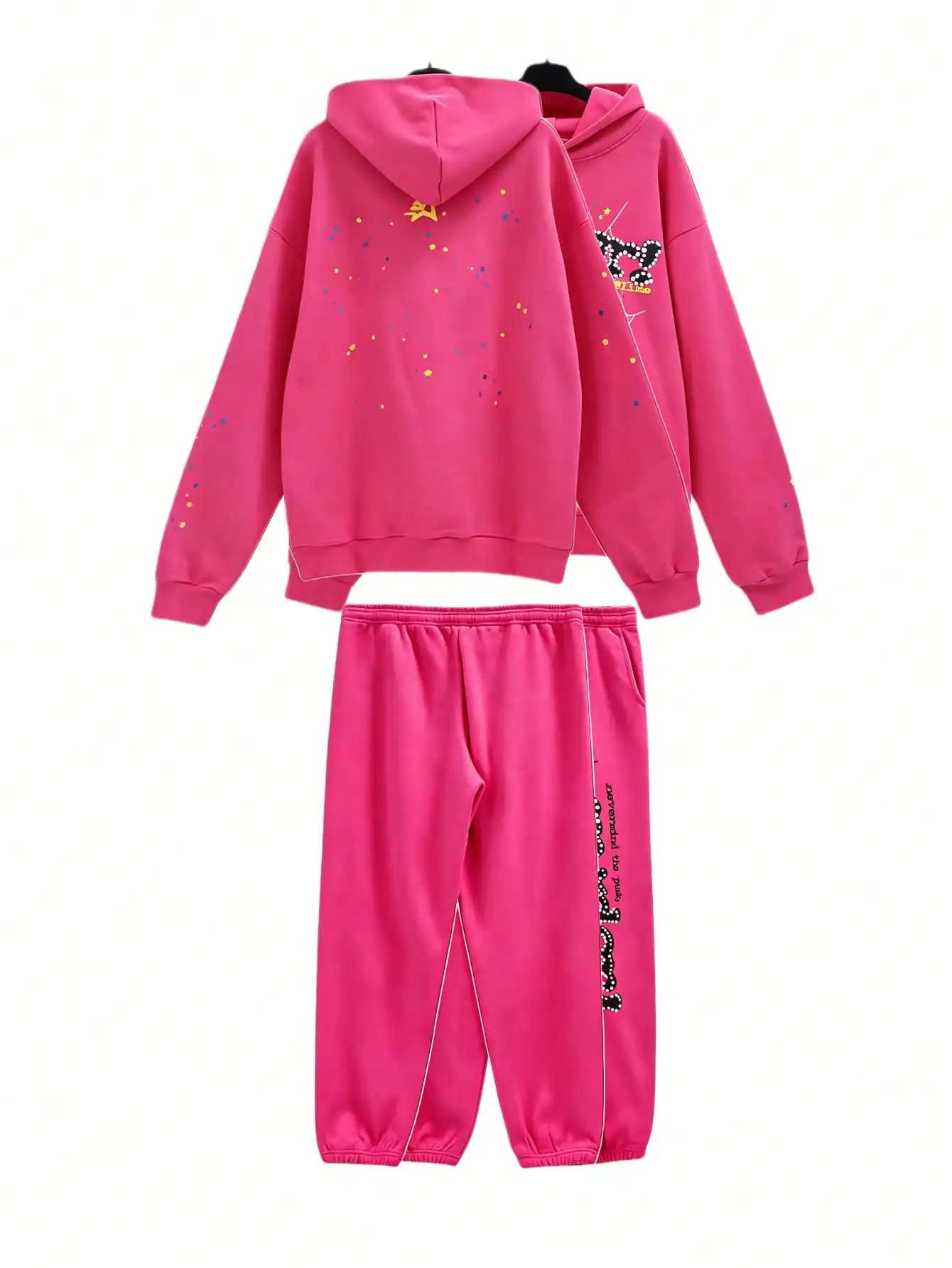 Men 2‑Pieces Outfit Spider Web Star Print Hoodie Sweatpants Set Casual Long Sleeve Hooded Sweatshirt Jogger Pants Streetwear Suit