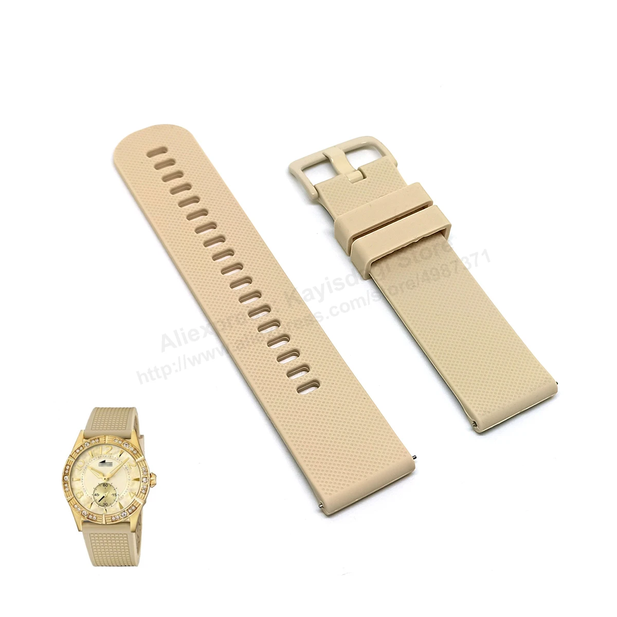 Fits/For Lotus 15762/2 with Beige Silicone/Rubber Replacement Watch Band Strap Belt