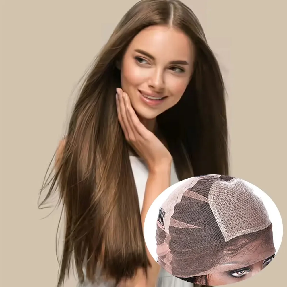 Brasilianisches Remy-Haar mit Seidenbasis, Vollspitzenperücken, seidig glatt, Seidenoberteil, vorgezupft, 150 %, natürlich und langlebig, Braun # 6 Farben
