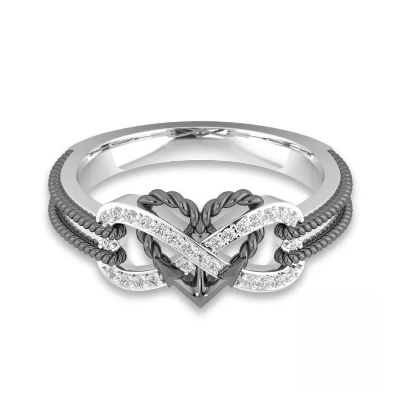 2-kolorowy pierścionek Pave CZ ze srebra próby 925 Infinity Heart Ring Eternity Ring Endless Love Gift Pierścionki dla kobiet Mężczyźni Biżuteria ślubna — zdjęcie 2