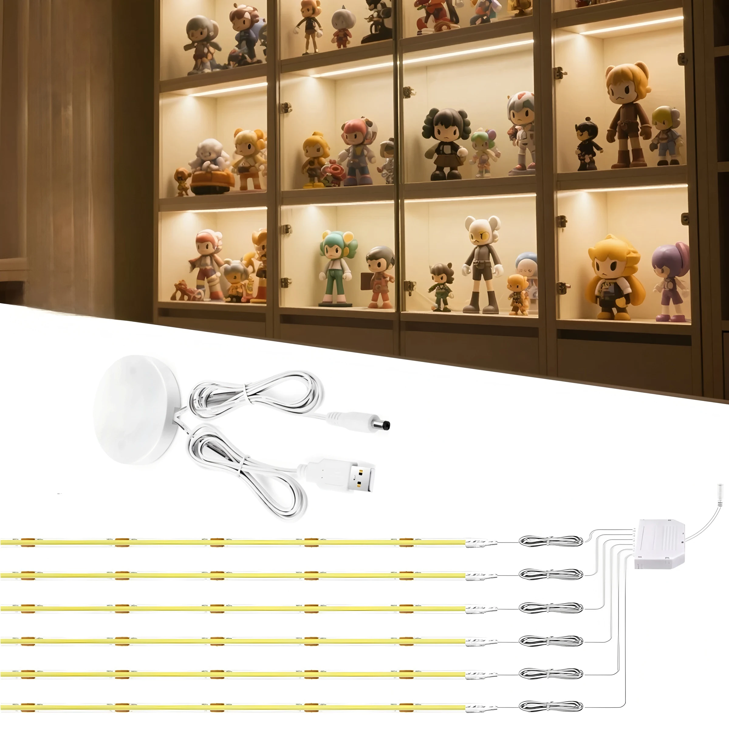 

Smart LED light strip, DC12V COB, 320 LEDs/m, multi-layer cabinet backlight, suitable for bedroom cabinets, dining cabinets, and