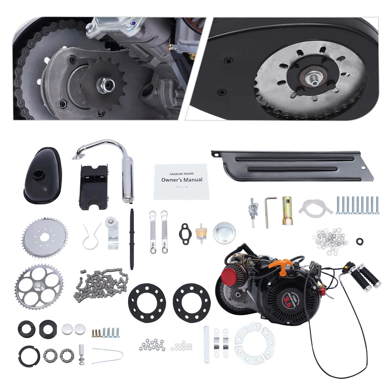 100CC Motorized Bicycle Kit Bike Engine Kit Single Cylinder 4-Stroke Gas Petrol Motorized Bike Engine Scooter Aluminum Black