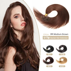 U ponta extensões de cabelo para as mulheres, cabelo humano real, cabelo castanho médio, cabelo virgem, 12-24 em