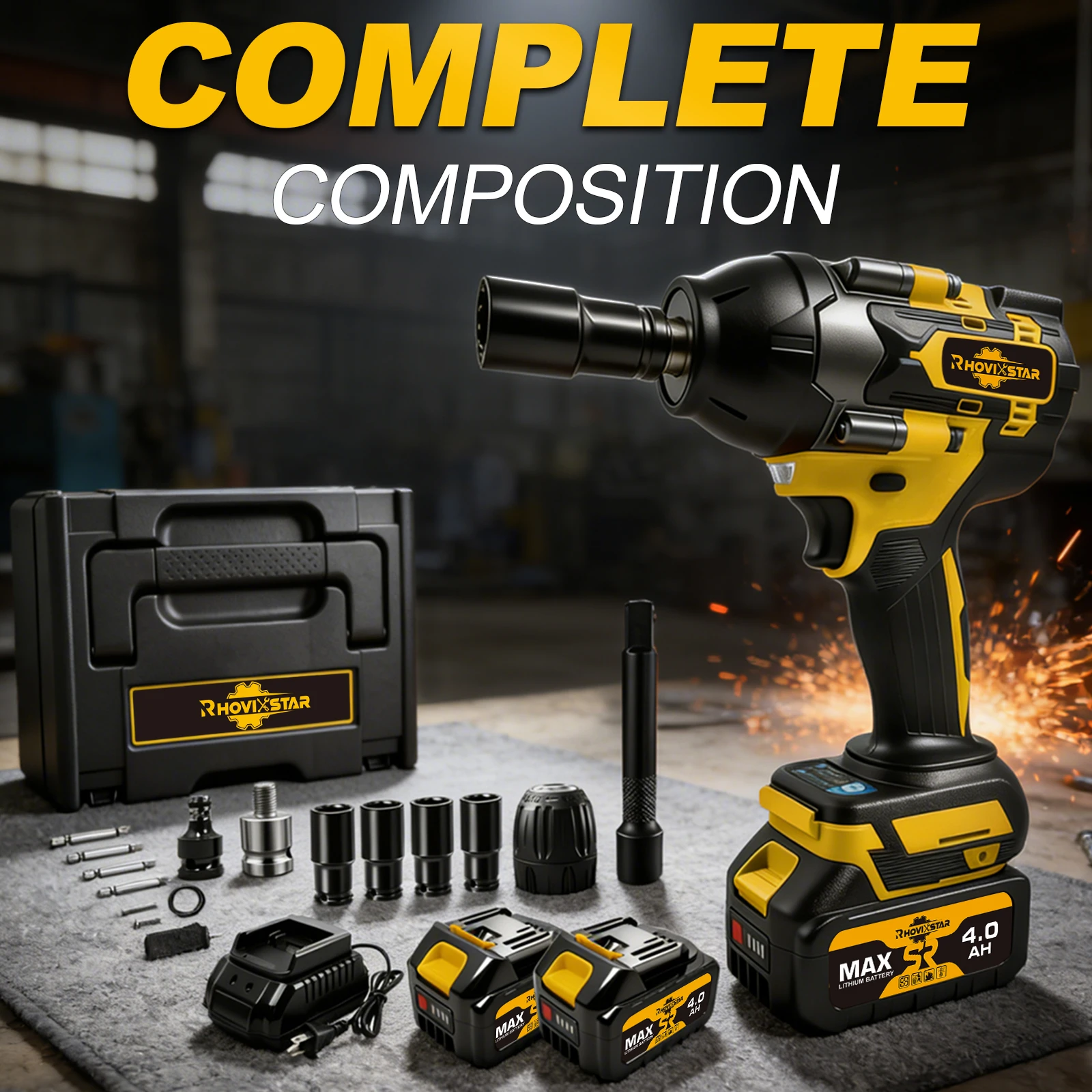 20V Brushless Cordless RhovixStar Impact Wrench 850Nm Electric Driver 1/2