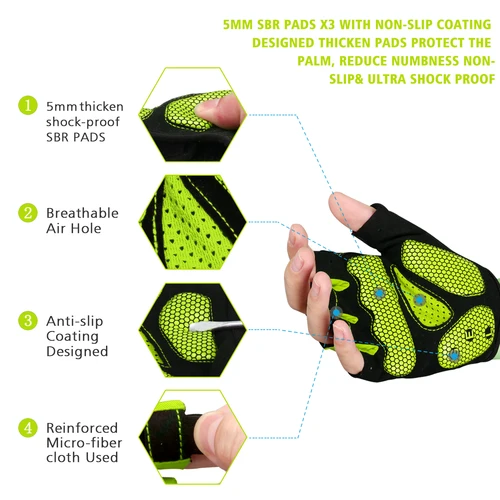 Imagen 2 del producto MOREOK-guantes de bicicleta transpirables con almohadillas de Gel de 5mm, guantes para bicicleta de montaña y carretera, guantes de ciclismo de medio dedo absorbentes de golpes para hombres y mujeres