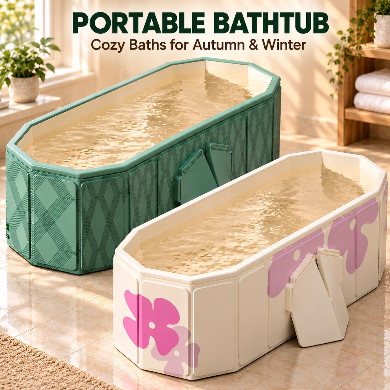 1PC Foldable Bathtub for Adults Portable Soaking Tub 120/150cm Rigid Panel Folding Bath Tub with Side Support for Bathroom