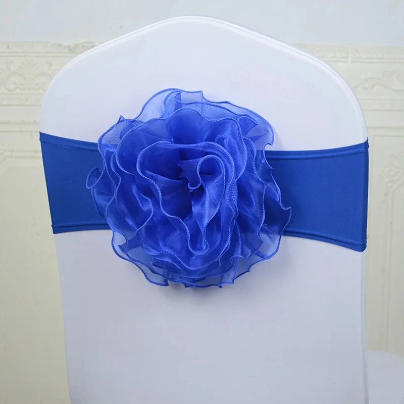 1pcs Chair Bands Tie Satin Knot Back Ribbon Big Flower Seat Belt Bow Sashes For Hotel Banquet Wedding Party Event Decorations