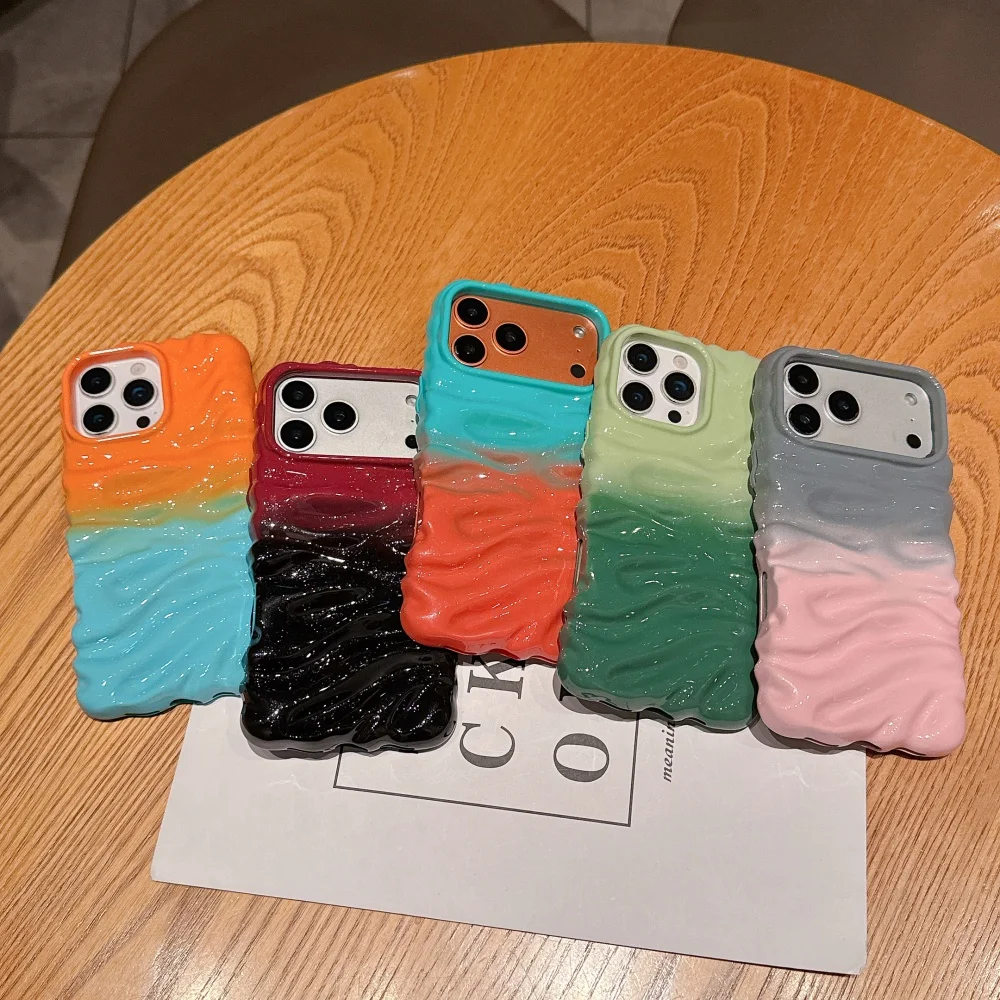 

Cream pattern five-color series mobile phone cases, suitable for iPhone 14/15/16/17 Pro Max, new shock-proof protective case