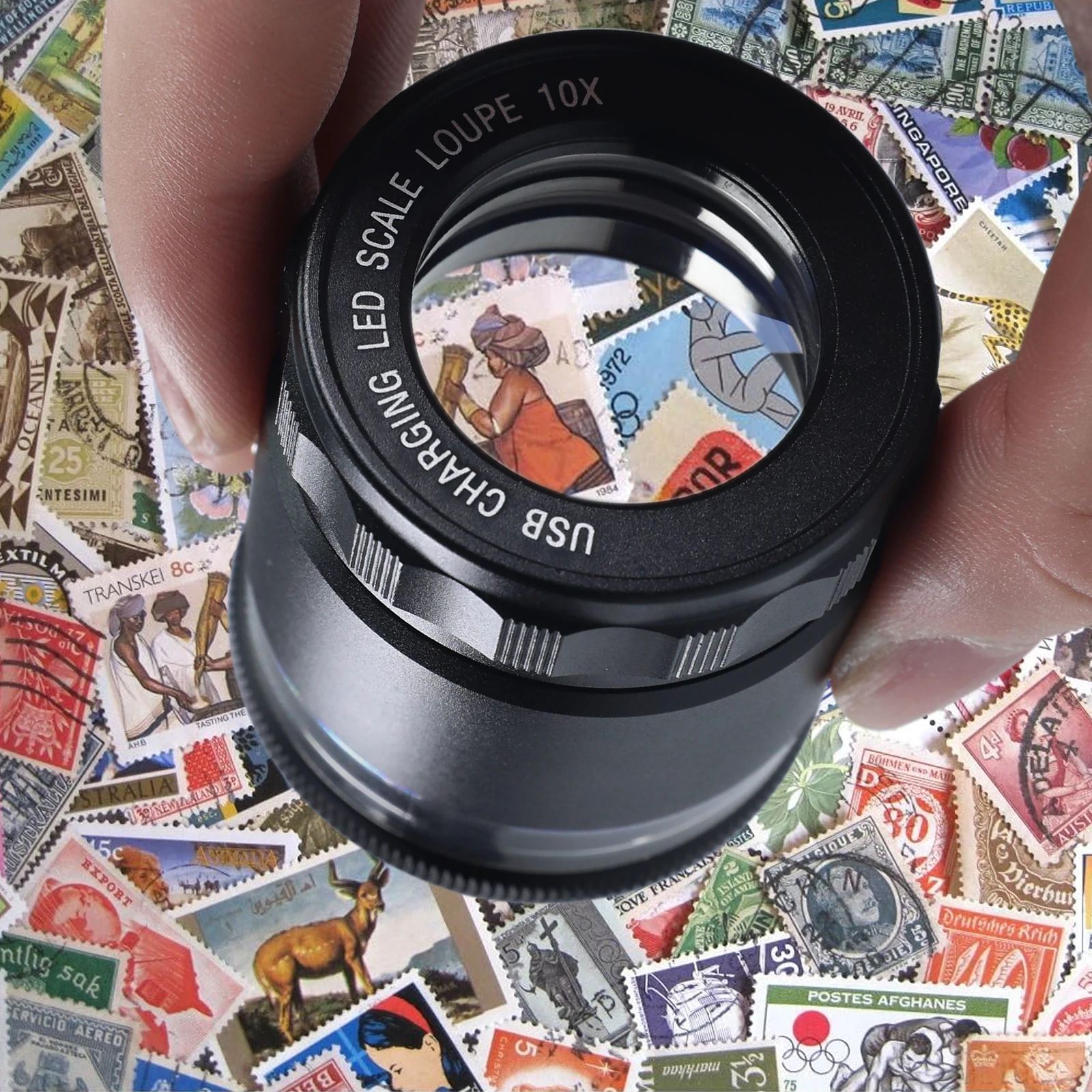 Rechargeable 10x Magnification Scale Jewelers Loupe 6 LED Optical Magnifying Glass Lens for Coins, Stamps, Jewelry, Gem, Stone,