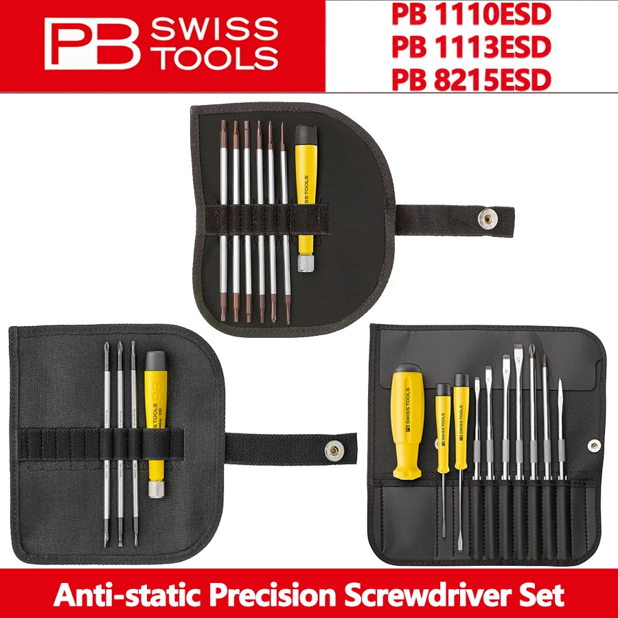 PB SWISS Anti-static Precision Screwdriver Set in Roll-up Tool Kit with Replaceable Screwdriver Bits Electronic Screwdriver