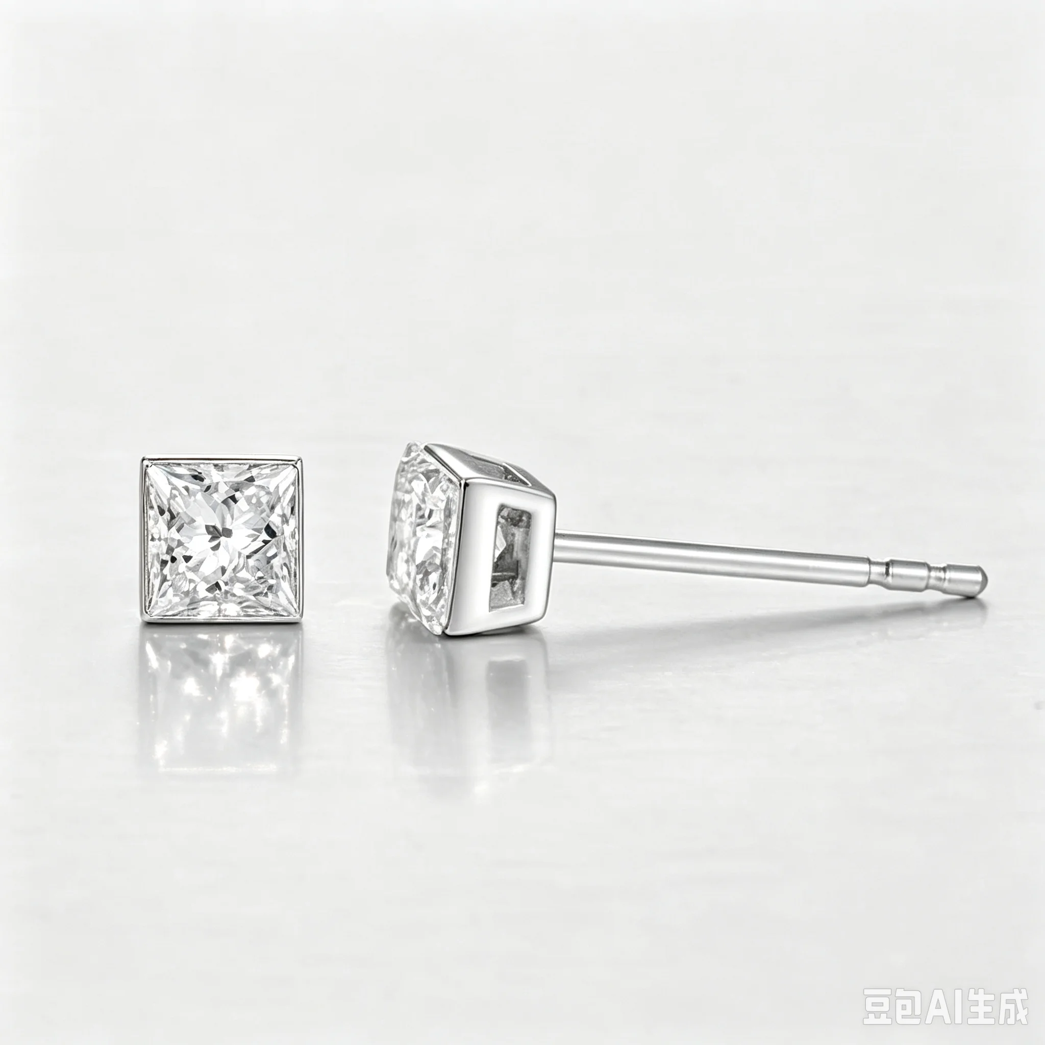 PT950 0.58g Princess Cut Bezel Set Solitaire Stud Earrings Lab Grown Diamond CVD 0.64ct-2pcs  NGTC Certified  Wholesale