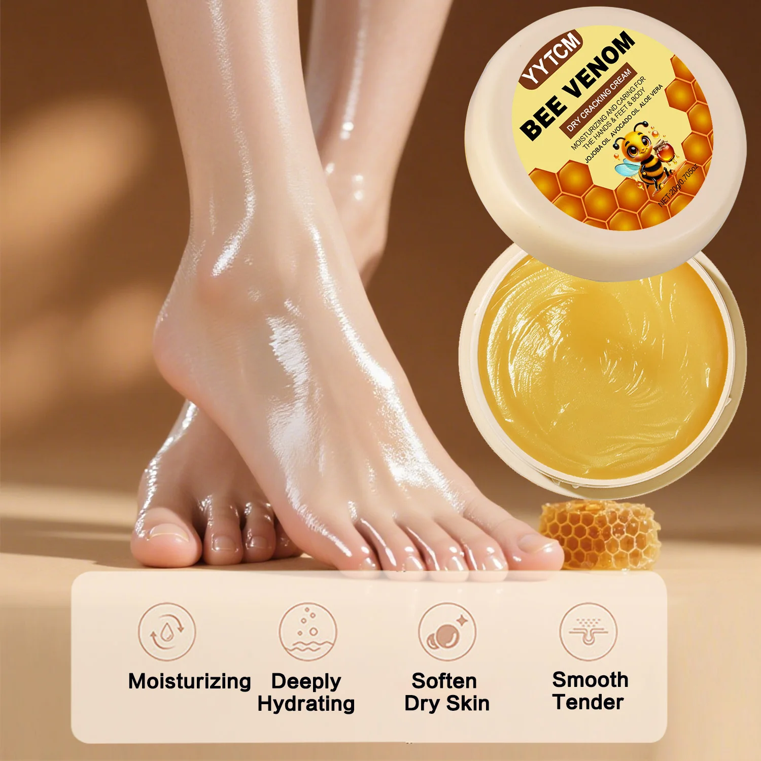 Bee Venom Dry Crack Moisturizing Cream, Hydrating & Nourishing for Autumn Winter, Smooth & Soft Skin Care, Hydrating Foot Cream view 5