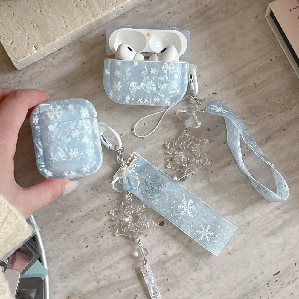 

Shell pattern blue background snowflake headphone protective case, suitable for AirPods 4/3/2Pro/2/3, new protective case