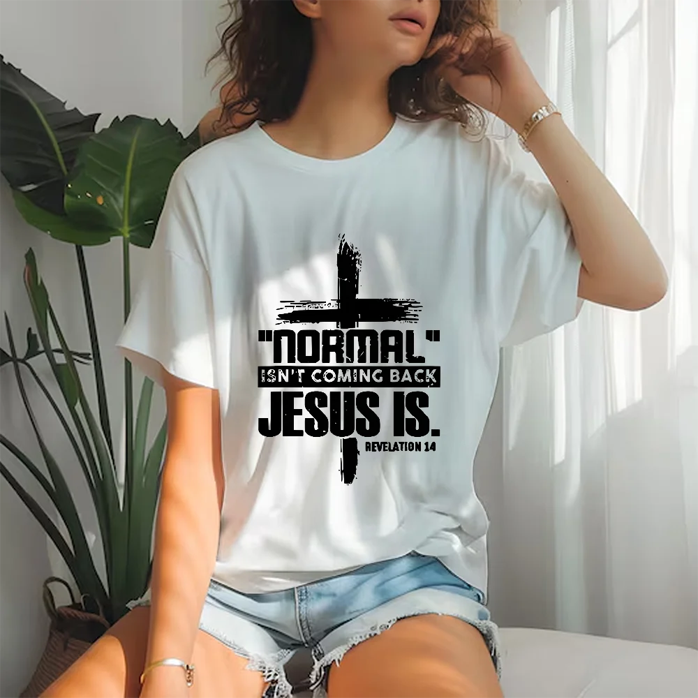 

Футболка «Обычный не приходит обратно» «Иисус откроти» 14, хлопковая футболка для мужчин и женщин с принтом, женские футболки с графическим принтом, милые стильные футболки с буквами