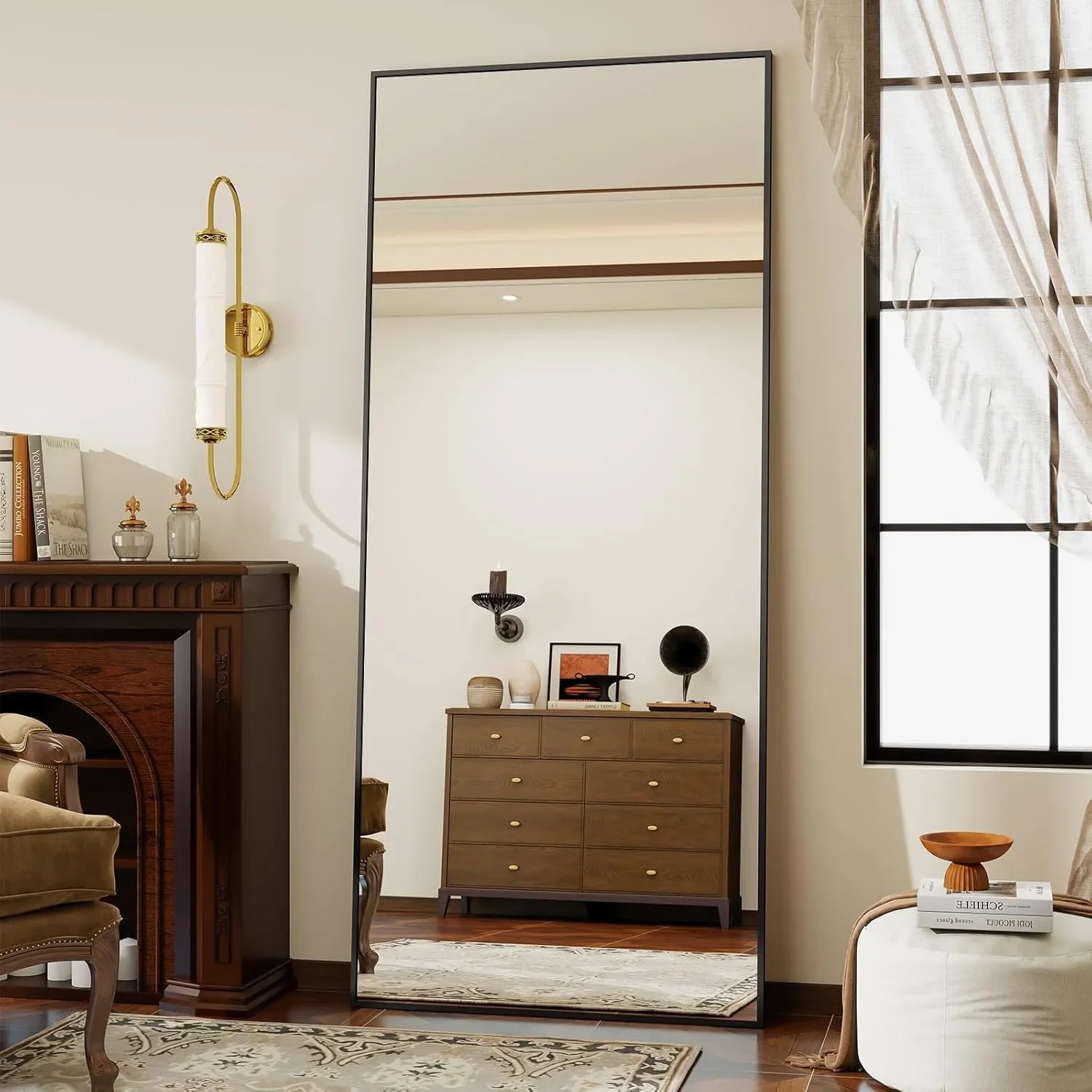 Ganzkörperspiegel 172x75cm Standspiegel Aluminiumlegierungsrahmen Gehärtetes Glas für Schlafzimmer Wohnzimmer Garderobe Schwarz