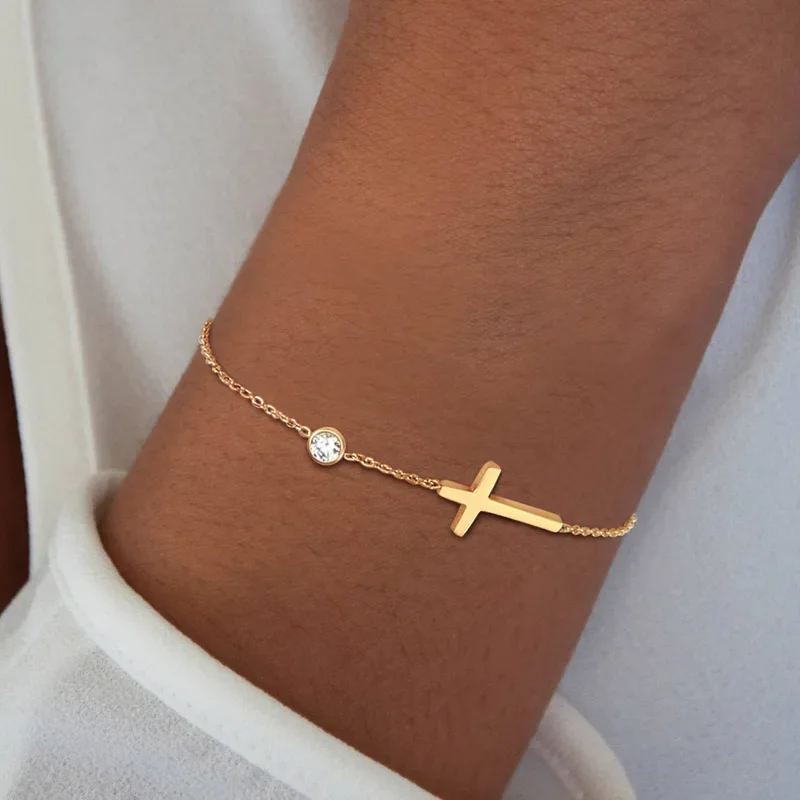 Ultra Dünne Kette Link Kreuz Armband Edelstahl frauen Einstellbar Link Gestapelt Überlagertes Kette