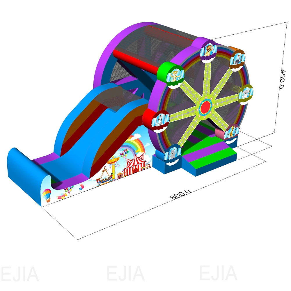 Aufblasbarer Hüpfer mit Riesenrad in kommerzieller Qualität, Nass-/Trocken-Kombinationsschloss-Rutsche und Gebläse für Party-Vermietung im Freien, Sprung-Rutsche