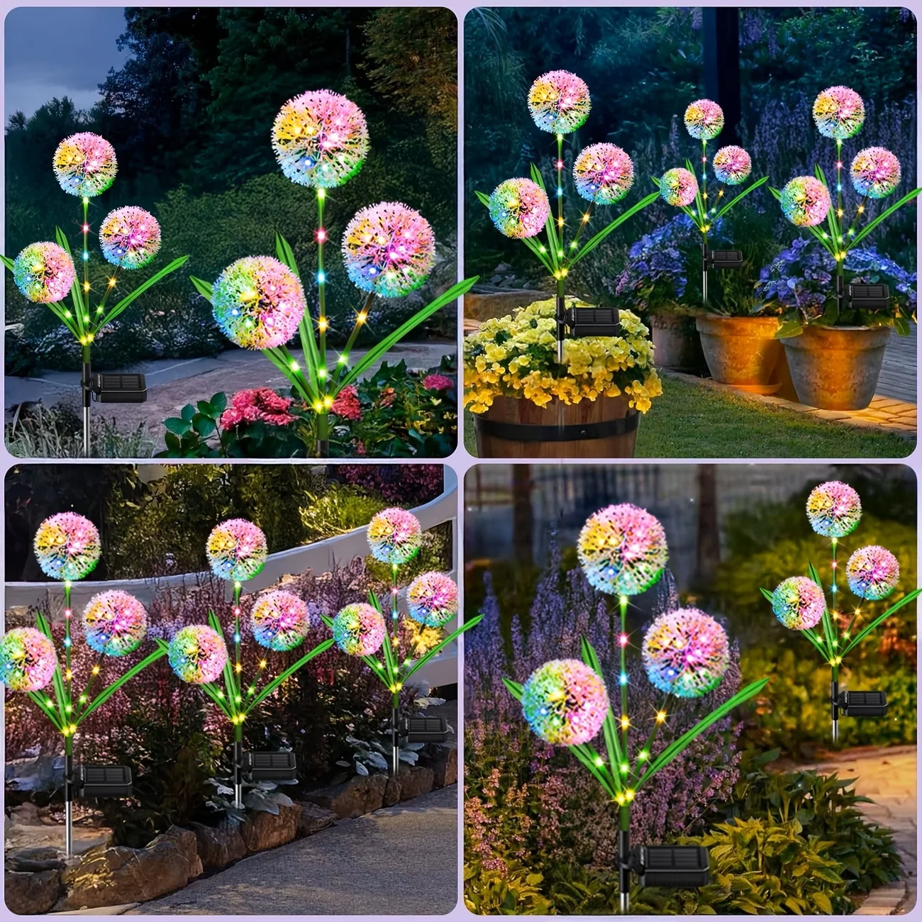 4PC 3 Head Solar LED Dandelion Outdoor Ground Mounted Light, Suitable for Courtyard, Garden, and Landscape Decoration image 6