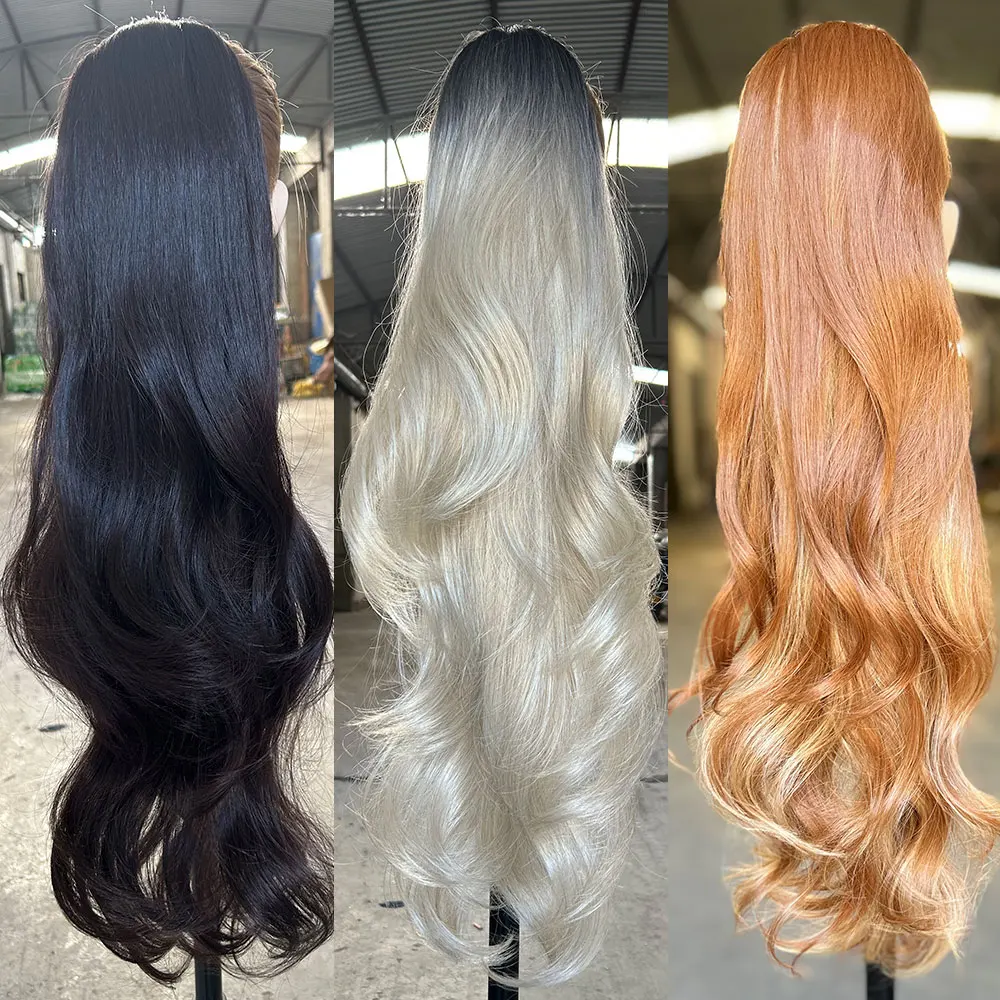 Gladys 28 بوصة طويلة متموجة ذيل حصان ملحقات 180 جرام الحيوي الاصطناعية ذيل حصان الشعر T2-30 أومبير 613 شقراء نسج ذيل حصان كليب في الشعر