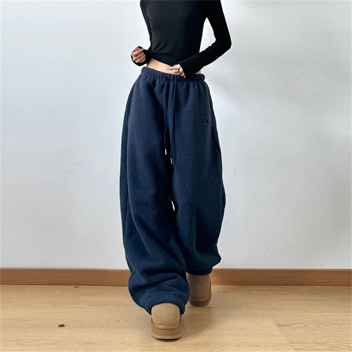 فضفاض الدفء القطبية الصوف السراويل عارضة الشتاء سميكة كل مباراة السراويل الرياضية Y2K الشارع الشهير واسعة الساق Sweatpants الكورية الشارع الشهير