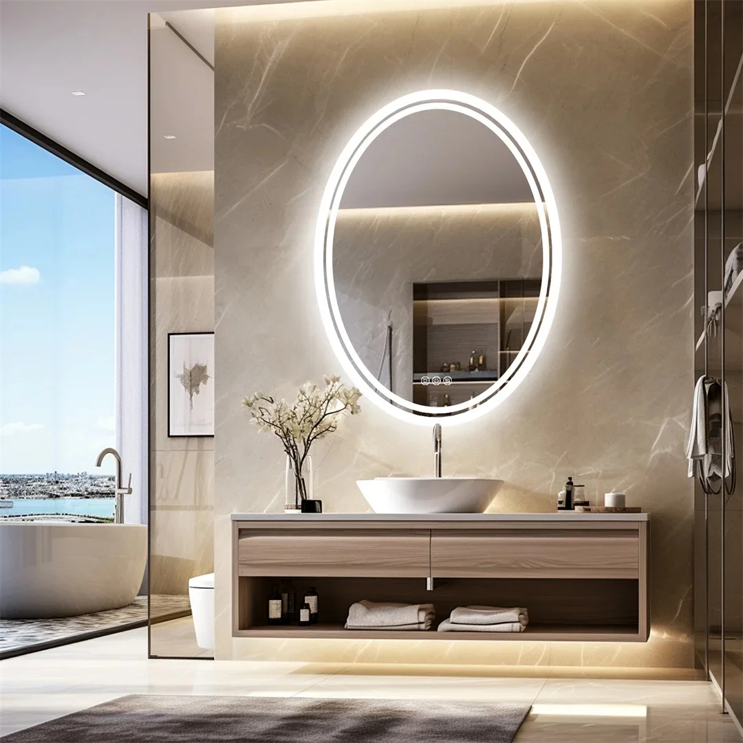 LUVODI 60x80cm Ovale LED Verlichte Wandspiegel voor Badkamer Slaapkamer Salon - Moderne Badkamer Decoratieve Spiegel - afbeelding 2