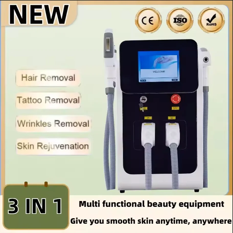 IPL OPT 3 In 1 Permanent Hair Removal E-light Epilator Nd Yag Tattoo Removal RF Wrinkle Removal Whitening Facial Lift
