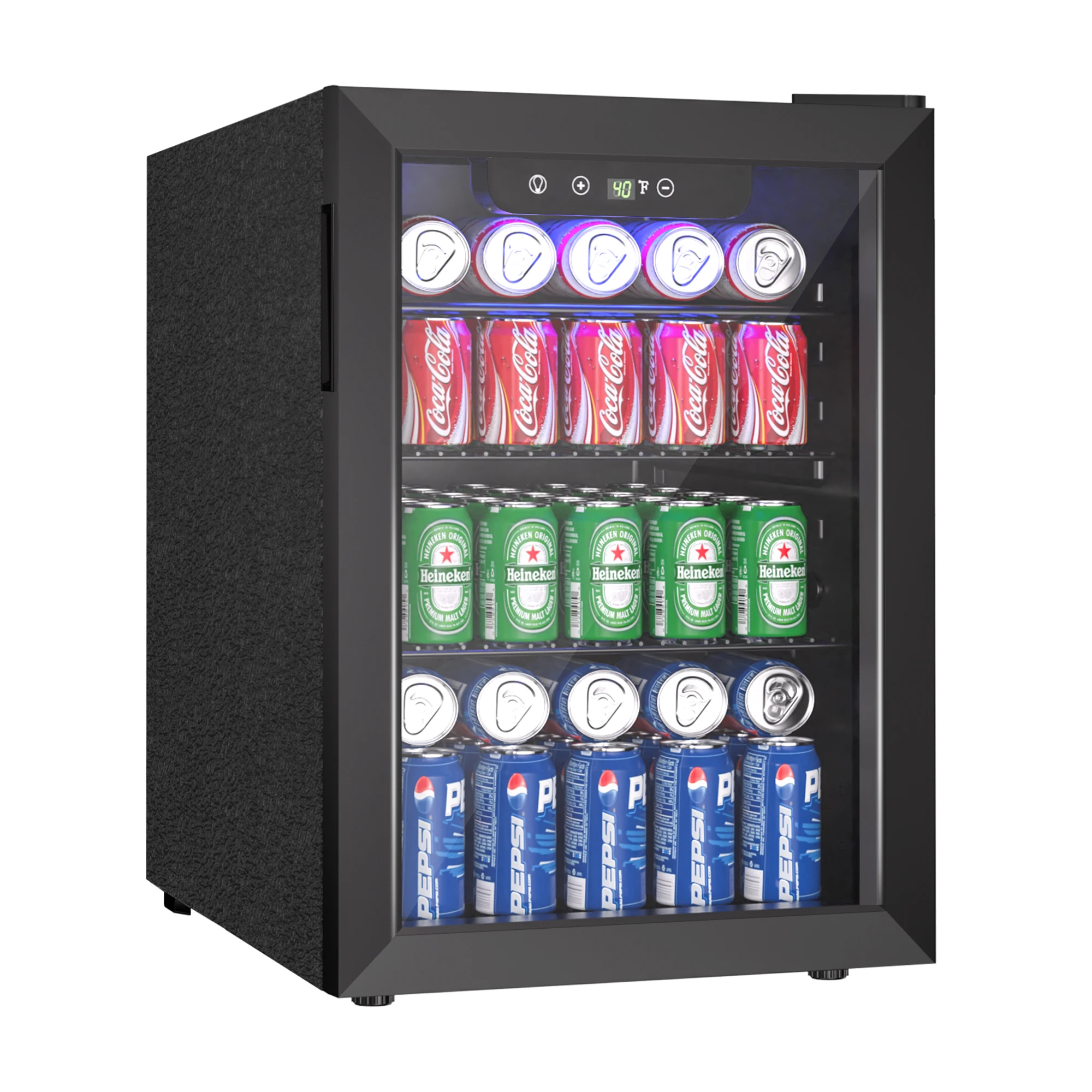 Beverage Refrigerator 2.7 cu.ft 100 Can Mini Fridge for Beer Drinks Wines Freestanding Fridge Blue LED for Home Office Dorm Bar