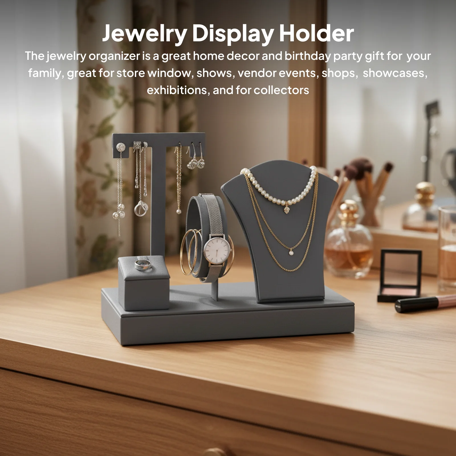 

Jewelry Display Set Necklace Stand Ring Finger Holder PU Leather T Earring Stand Ring Showcase for Business Showcase Home Decor