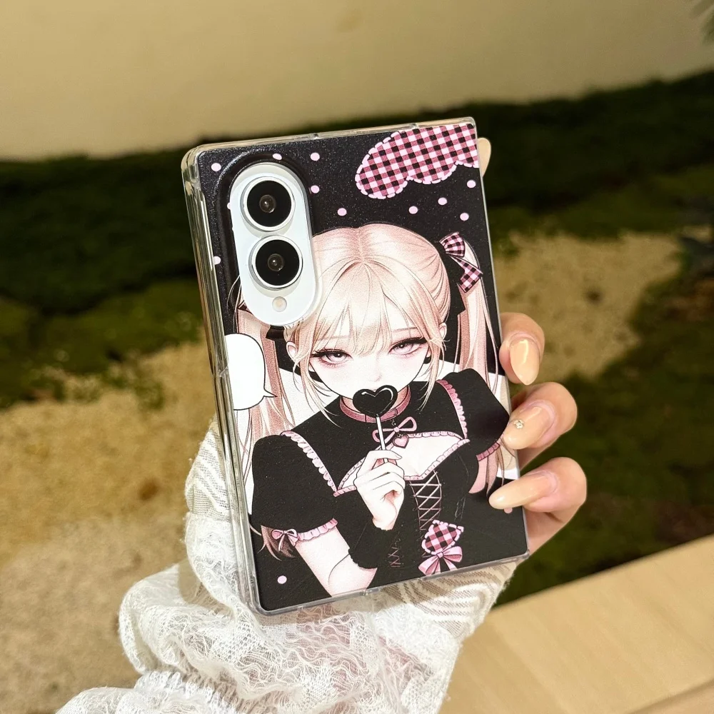 Y2K Gothic Anime Girl Phone Case for Samsung Galaxy Z Fold 8 Z Fold 8 Ultra Z Fold 7 Cover, with MagSafe Holder Sweet Cool Style