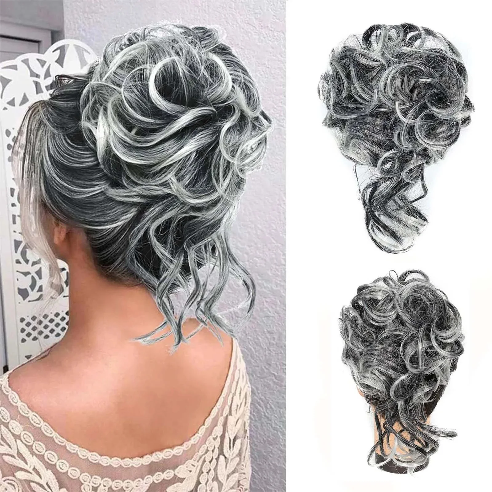 Chignon synthétique en désordre, Extension de chignons ébouriffés, bandeau élastique, pièces de cheveux bouclés, chouchou pour femmes