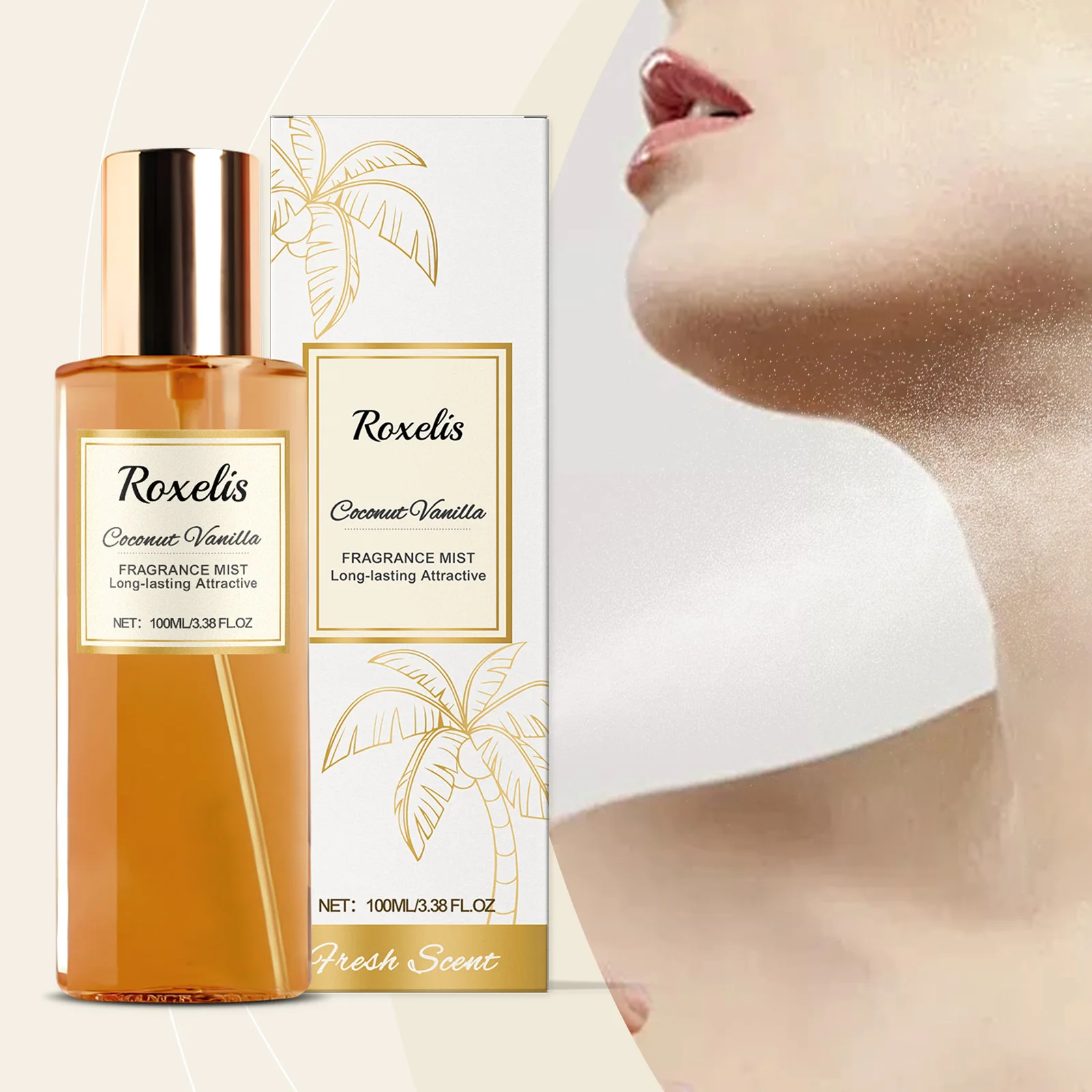 

100ml Roxelis Romantic Body Mist Fresh Elegant Natural Lasting Scent Coconut Vanilla Daily Body Personal Charm Body Mist