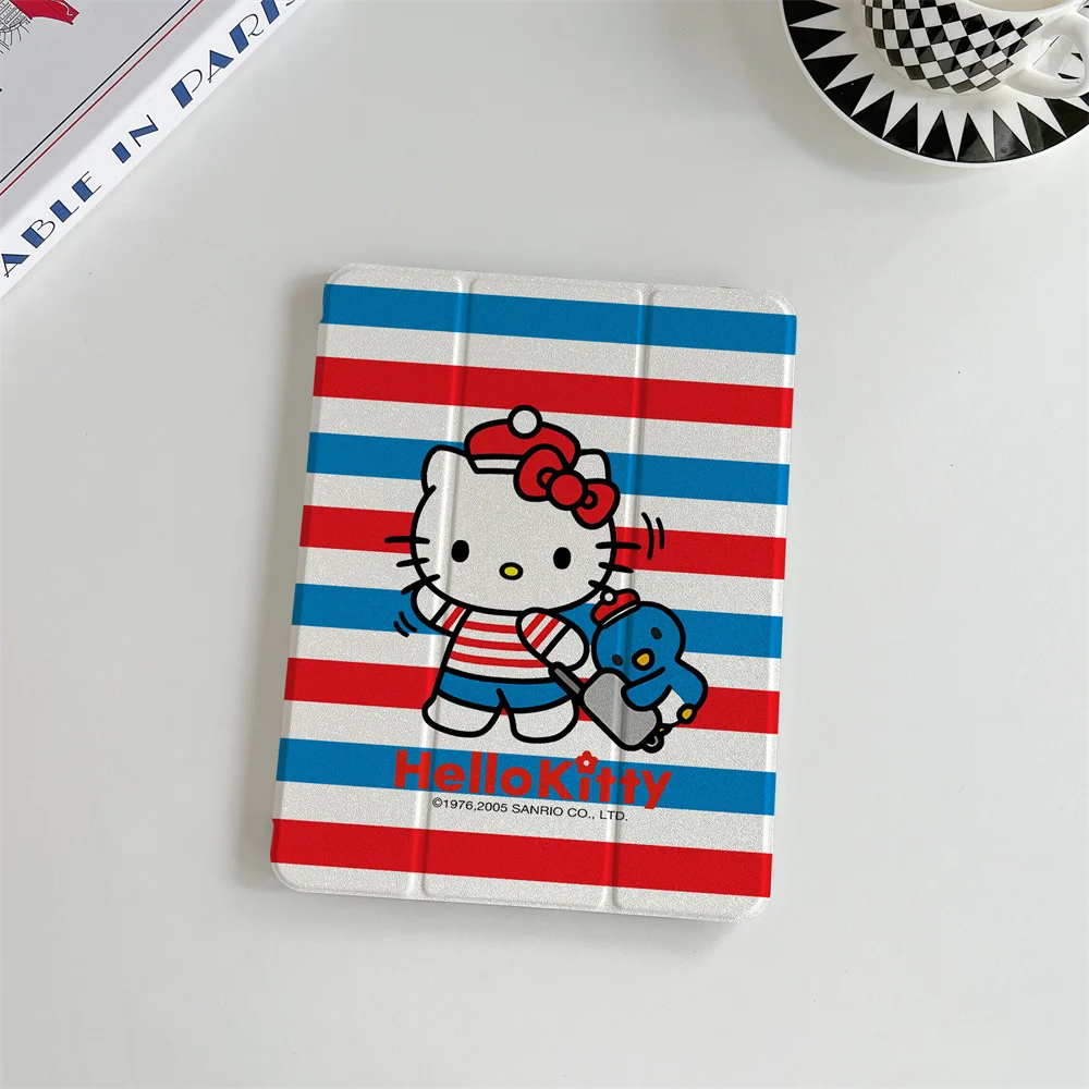 Cute cartoon stripe Hello Kitty suitable for A16 2024 11 inch 2025 Air 5/4 10.9-inch iPad 10 9.7 10.2/10.5 Mini 6/5 with pen slo