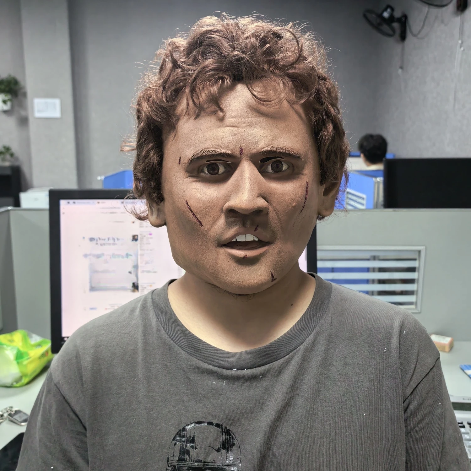 

Handsome Young Man Full Head Rubber Mask with Curly Wig Realistic Hard Strong Face Mask Party Prop for Men