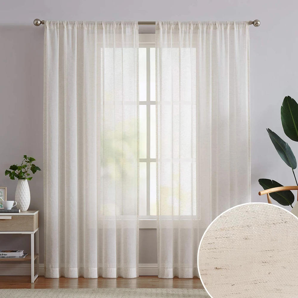 Beige Linen Sheer Curtains for Living Room Modern Flax Tulle Curtains Solid Voile Curtain Beedroom Window Drapes Customize