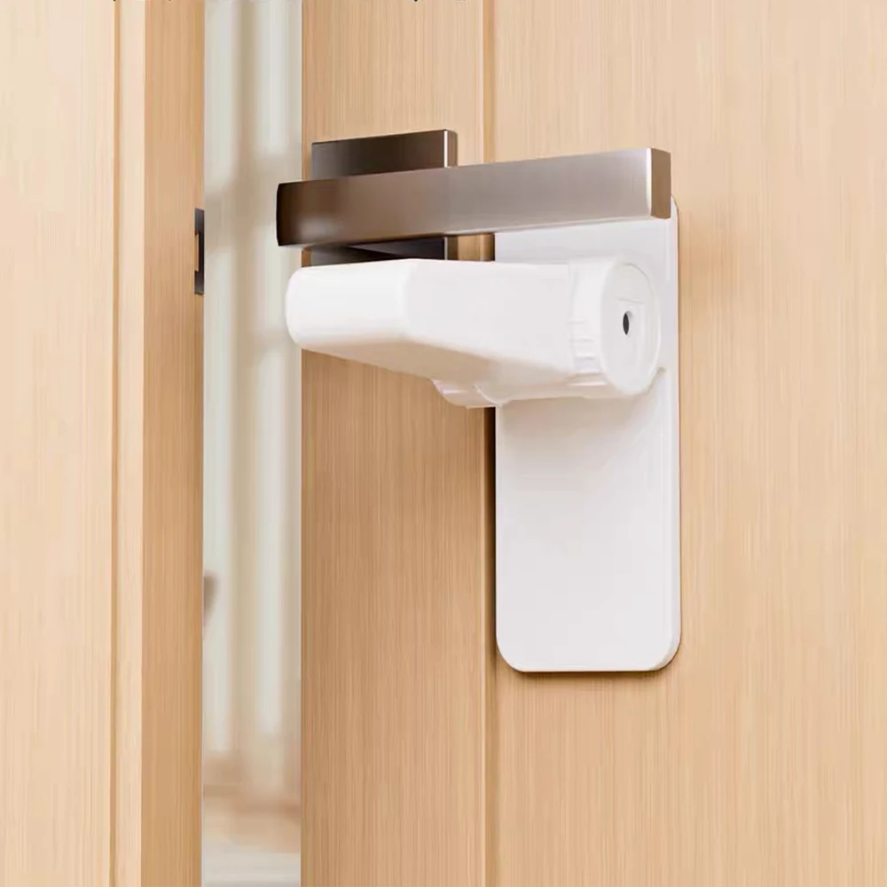 

2pcs Plastic Door Rod Lock Universal Anti Opening Handle Child and Baby Safety Lock No Drilling Multifunctional Hidden Button