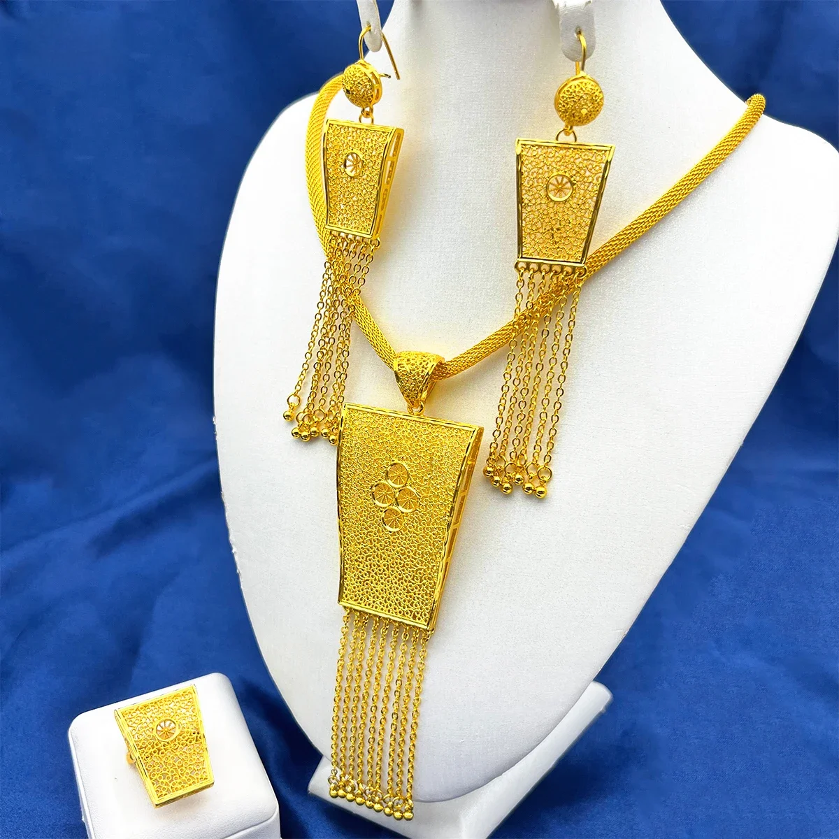 Aniid Dubai neues Design Quaste Halsketten Ohrringe Ringe Schmuck Sets für Frauen Hochzeit