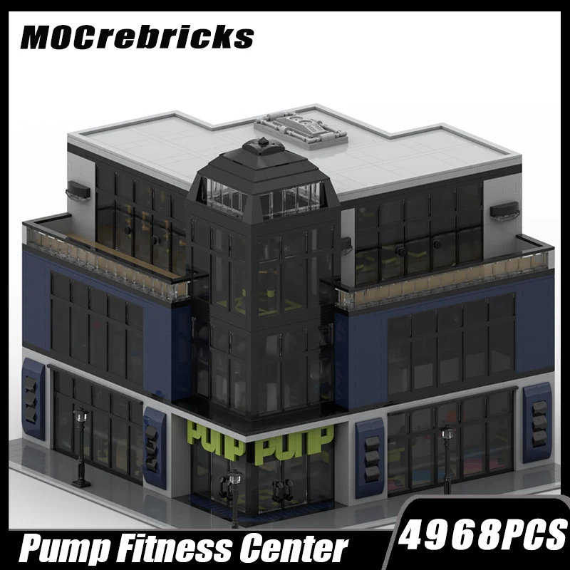 City Street View Series Pump Fitness Center MOC Building Block High Difficulty Technology Model Bricks Puzzle Toys For Kid Adult