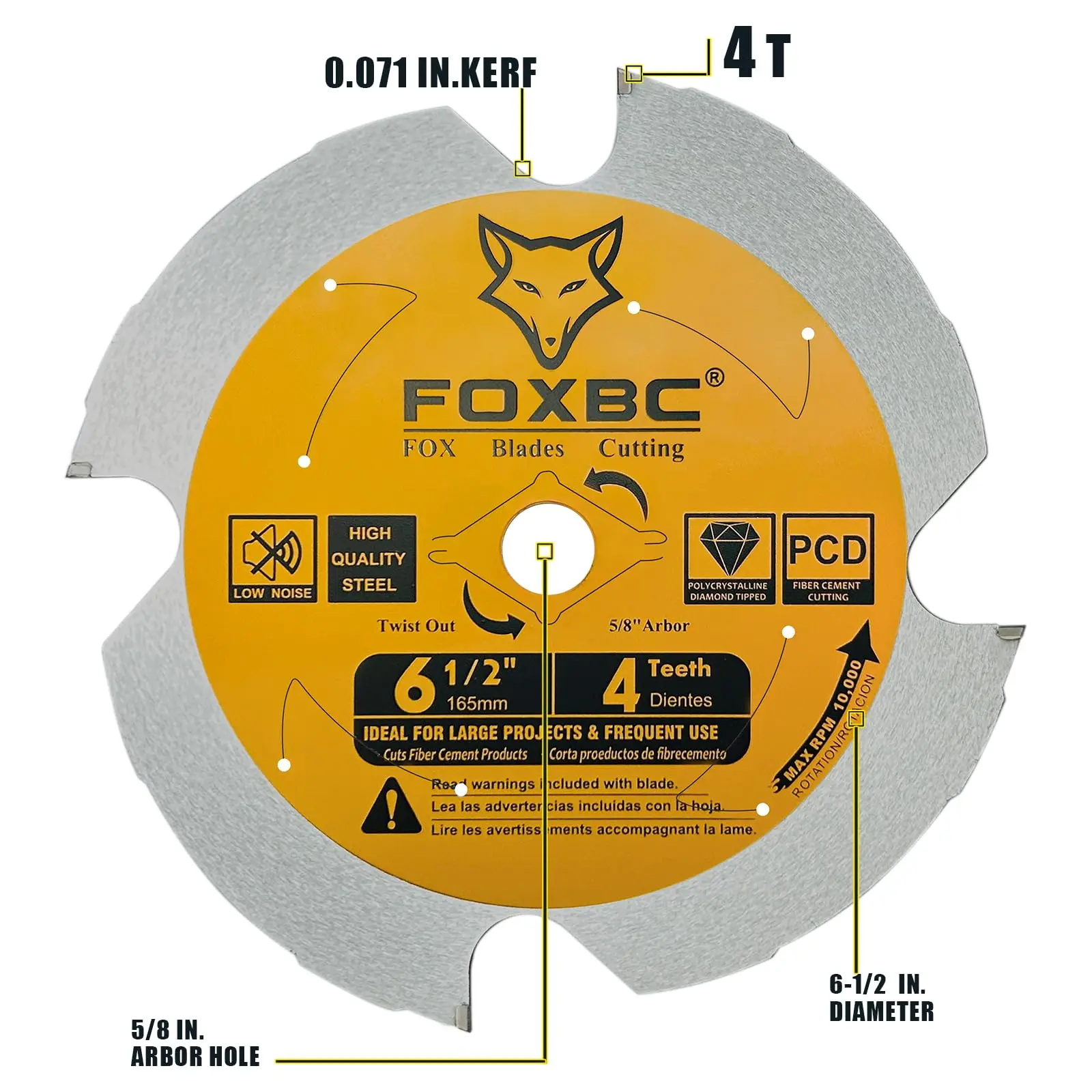 FOXBC-الكريستالات الماس هاردي الألياف الاسمنت شفرة المنشار ، 165 مللي متر ، 4 الأسنان ، 5/8 "، DMK أربور ، 1 قطعة