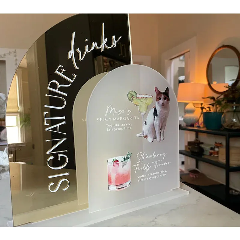 Gold Mirror Wedding Bar Sign  Wedding Signature Cocktails Dog Signature Drinks Bar Signage His and Hers Drinks  Wedding Bar Menu