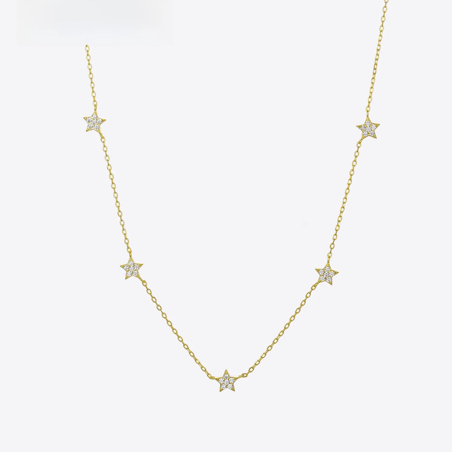 ANDYWEN 925 Sterling Silver Gold Starry Sky Spakle Star Linked CZ Zircon Choker Naszyjnik Długie łańcuchy Biżuteria ślubna dla kobiet Prezent — zdjęcie 2