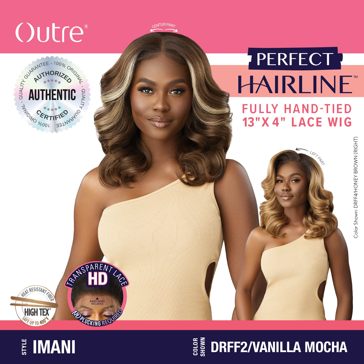 Outre Perfect Hairline Fully Hand-Tied 13X4 Lace Wig Imani – Bob Textured style, Natural Look, Hand-Tied, Versatile Style