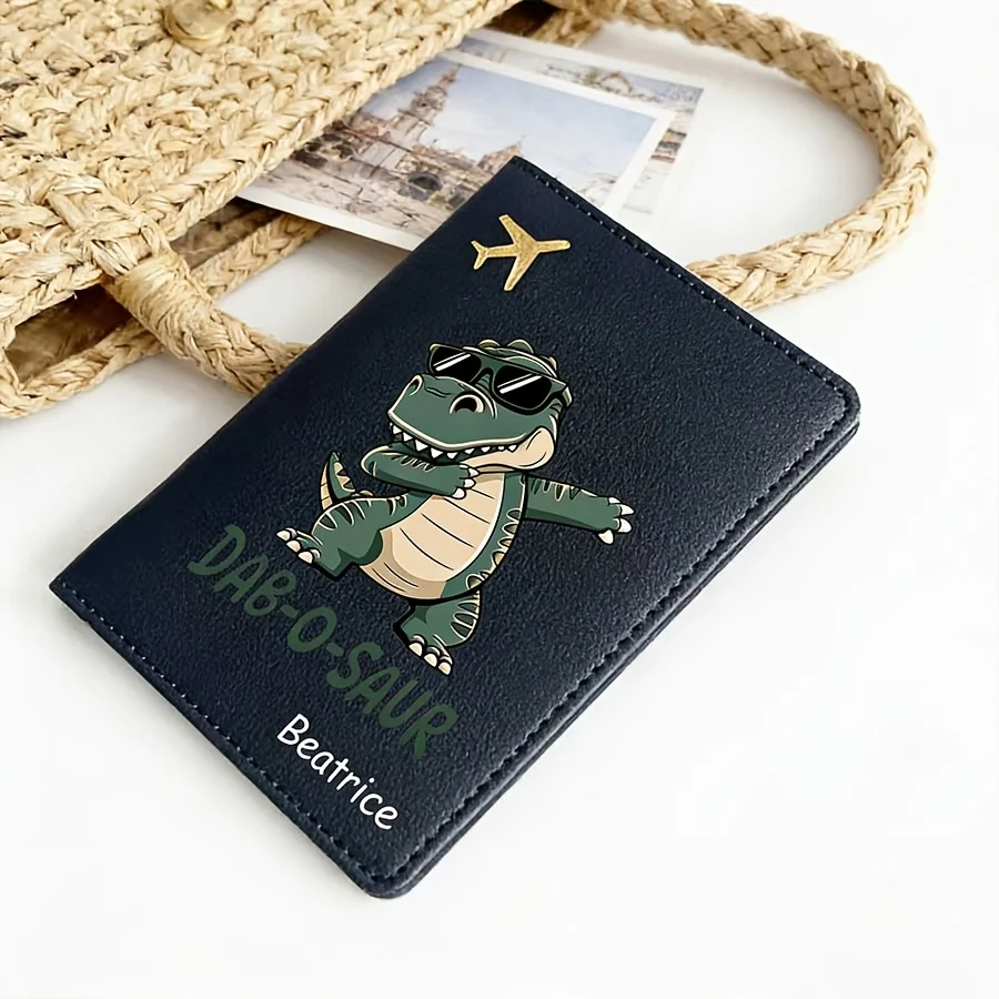 1pc Custom Name Passport Cover • Cute Cartoon Dinosaur Design • Ideal for Travel And Flying • Suitable for Passport, Visa, ID